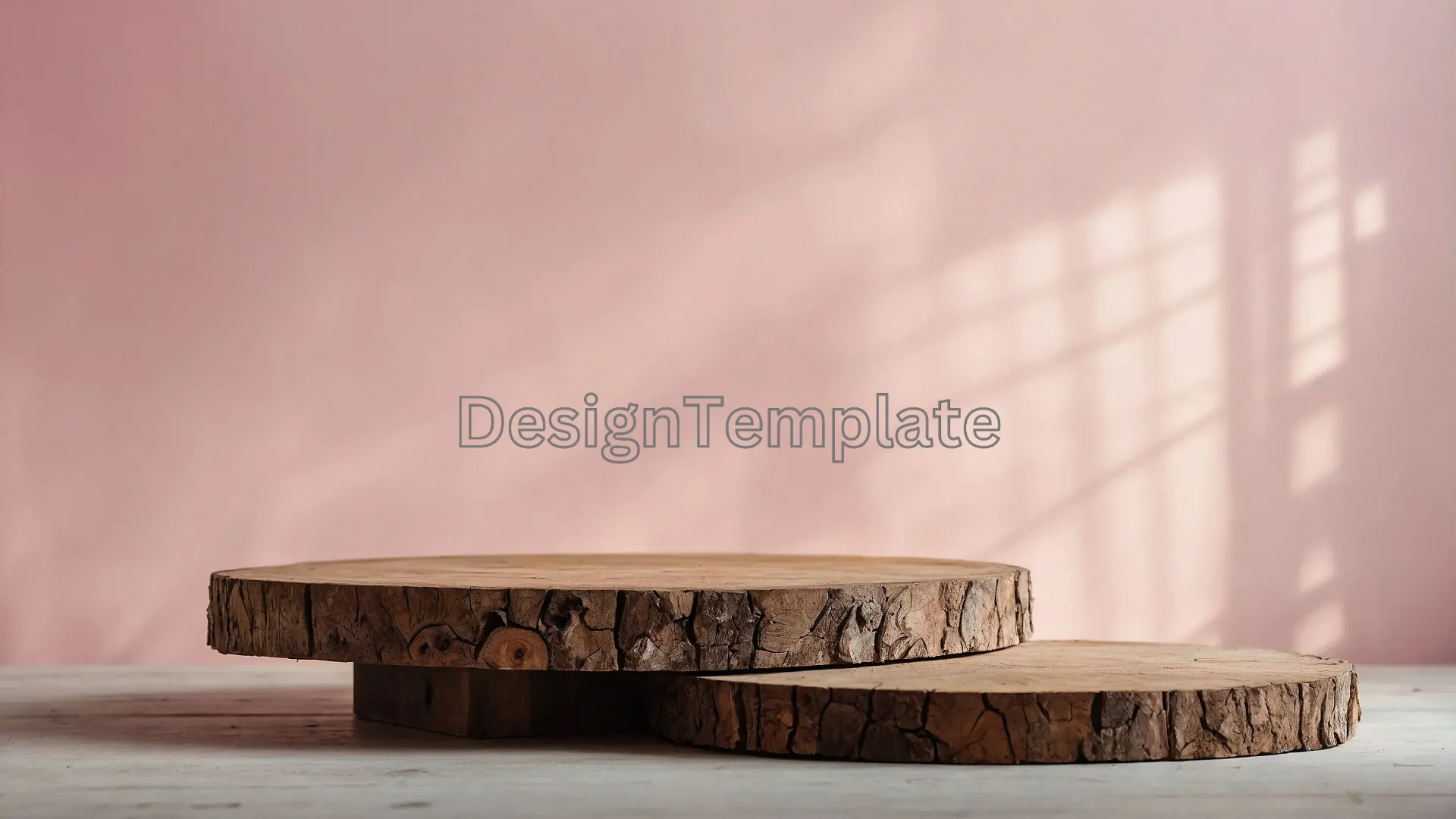 Pink Pastel Background with Rustic Wood Slices Image PNG